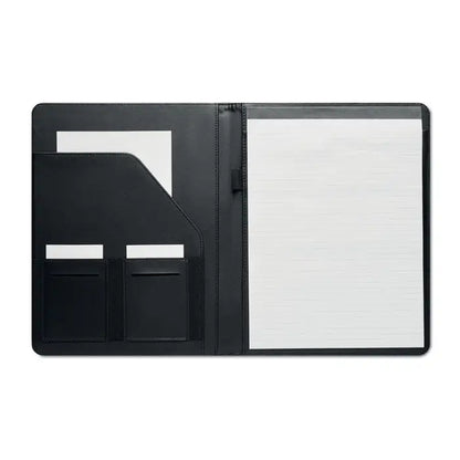 Dosar de conferinte a4 rpet din piele neagra cu notepad dictando si doua sloturi pentru carti de vizita