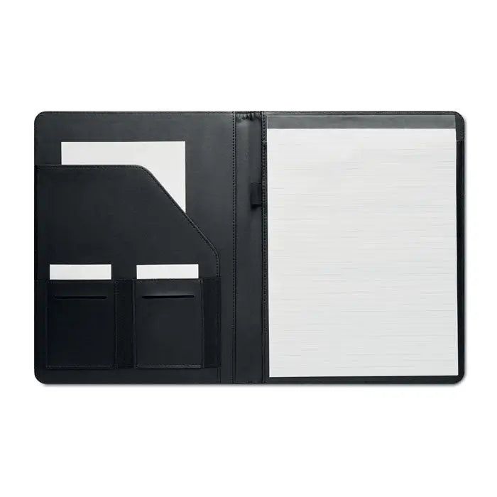 Dosar de conferinte a4 rpet negru din piele ecologica cu bloc notes liniat si doua sloturi pentru carduri