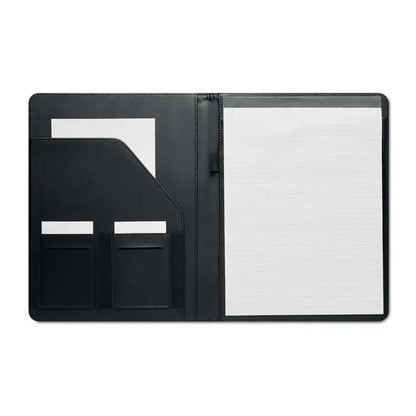 Dosar de conferinte a4 rpet negru din piele ecologica cu bloc notes liniat si doua sloturi pentru carduri