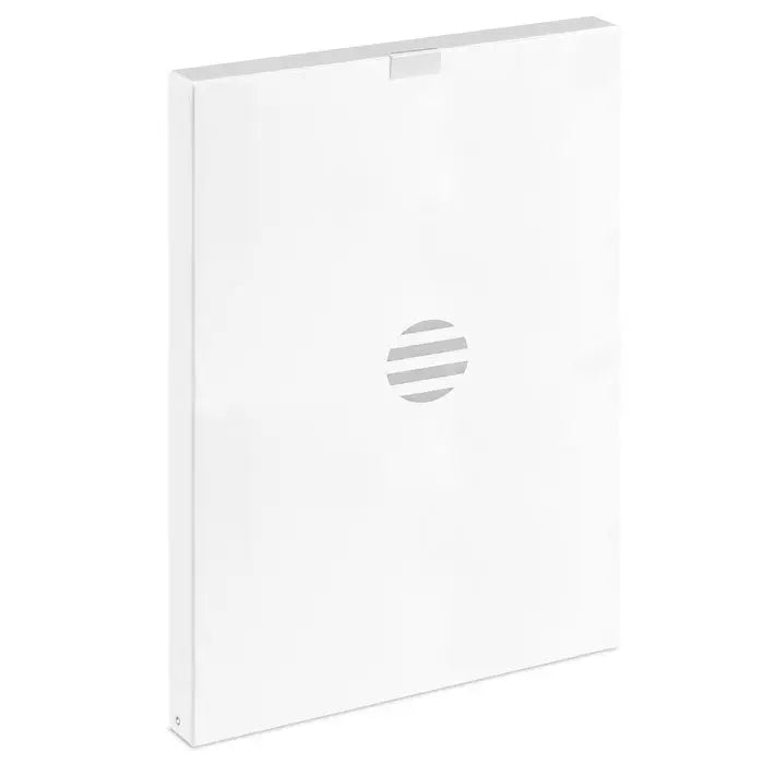Cartus alb dreptunghiular hp cu design minimalist si logo gri subtil pentru dosar pentru conferinte a4 pluta