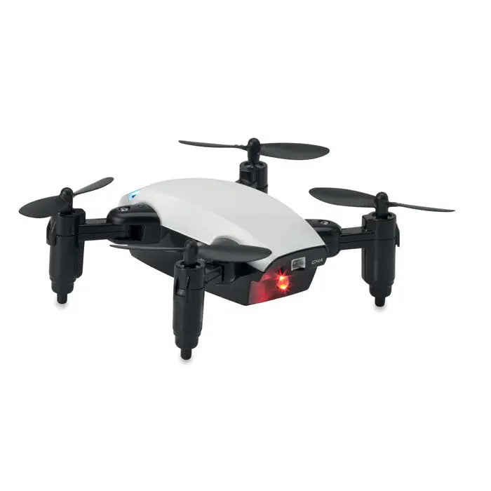 Drona pliabila wi-fi alba si neagra cu led rosu sub drona, model pliabil pentru utilizare portabila