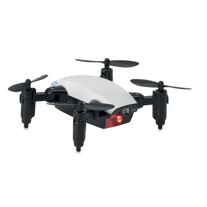 Drona pliabila wi-fi alba si neagra cu led rosu sub drona, model pliabil pentru utilizare portabila