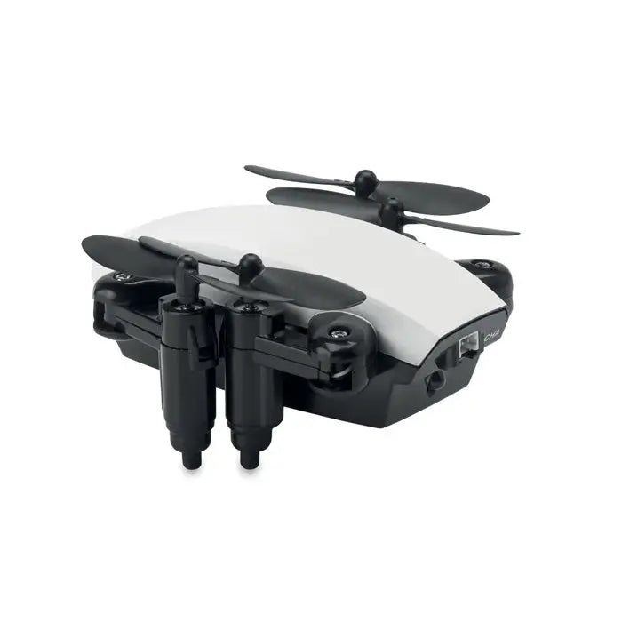 Drona pliabila wifi alb negru cu design compact si sleek pentru zbor foldabil facil