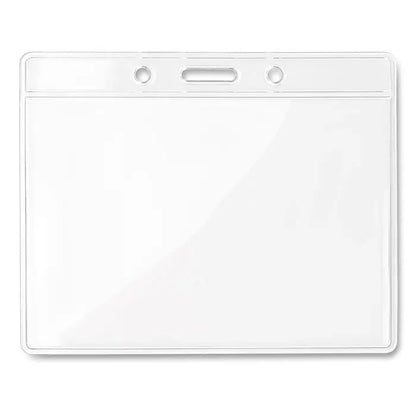 Ecuson transparent 10cm x 8cm din plastic clar cu margine albă și trei găuri pentru atașare
