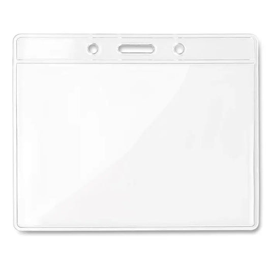 Ecuson transparent 10cm x 8cm din plastic clar cu margine albă și trei găuri pentru atașare