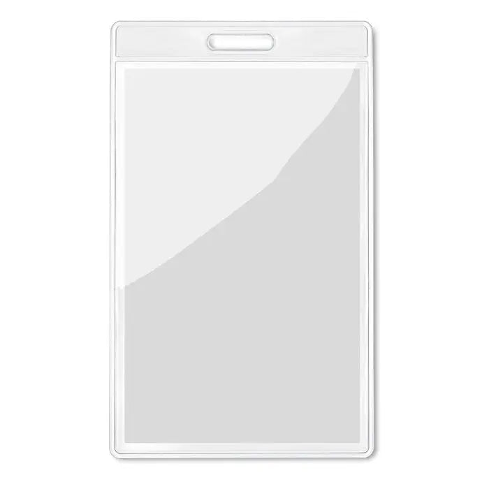 Ecuson transparent 7,5cmx12,5cm cu suport ecuson din plastic transparent si margine alba cu bucla integrata pentru atasare