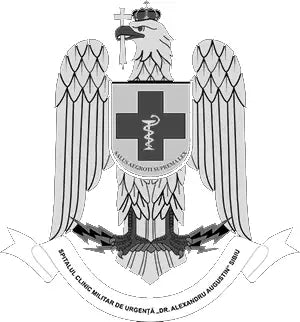 Emblema prezintă un vultur încoronat cu aripile desfăcute, ținând o cruce și un toiag în gheare, așezat pe un scut care poartă aceleași simboluri.
