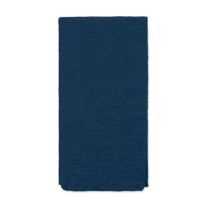 Esarfa din poliester rpet albastru navy inchis cu textura moale si tesatura in bucle pentru confort