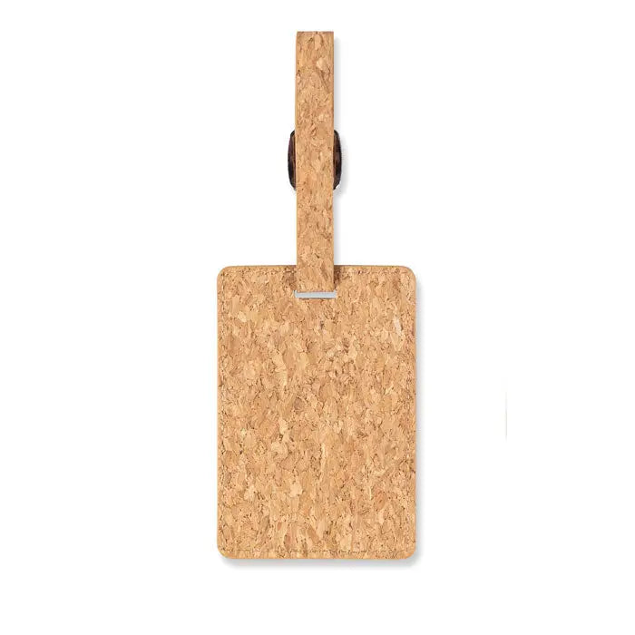 Eticheta pentru bagaje din pluta naturala cu suprafata texturata maro deschis si maner asortat