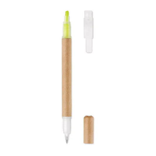 Evidentiator 2 in 1 din carton un marker eco prietenos cu corp maro din hartie kraft si varf verde neon