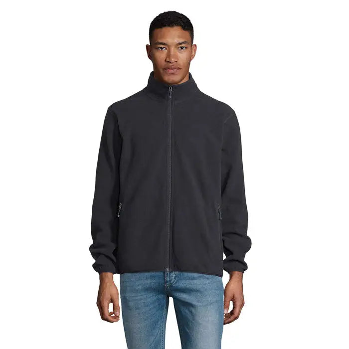Jachetă soft-shell neagră factor barbati microfleece cu fermoar și manșete și tiv în rib knitted