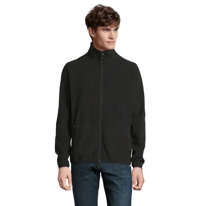 Jachetă neagră zip-up fleece factor barbati microfleece cu guler înalt și două buzunare laterale
