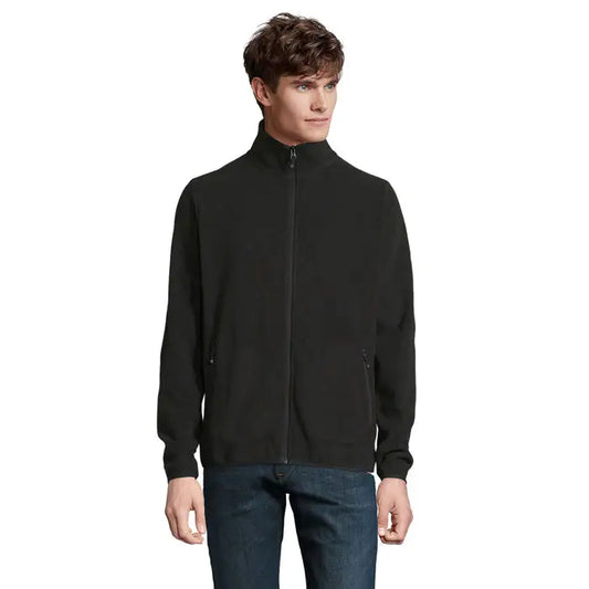 Jachetă neagră zip-up fleece factor barbati microfleece cu guler înalt și două buzunare laterale