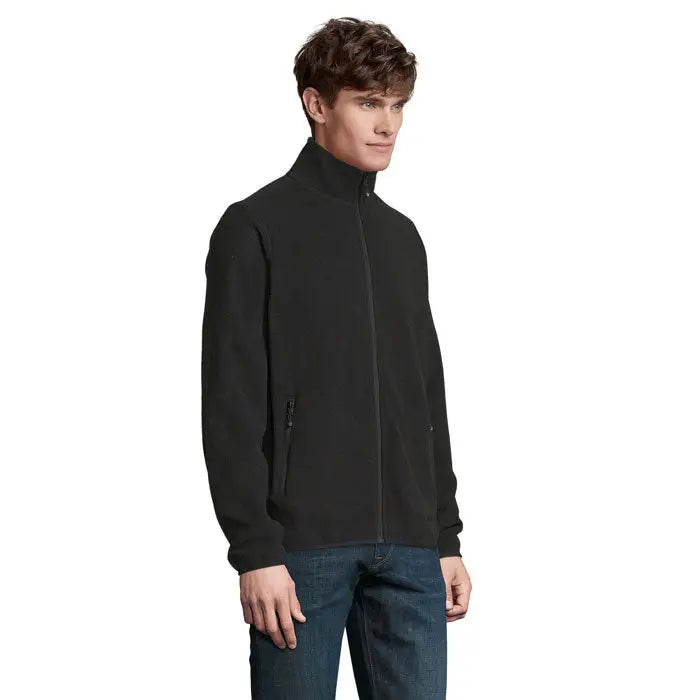 Jachetă fleece neagră factor barbati microfleece cu guler înalt și fermoar frontal