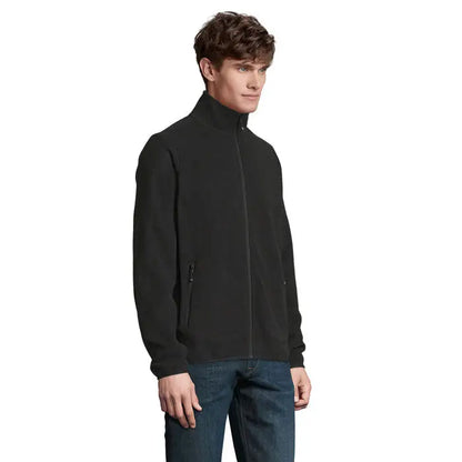 Jachetă neagră din microfleece factor barbati cu guler înalt și fermoar frontal