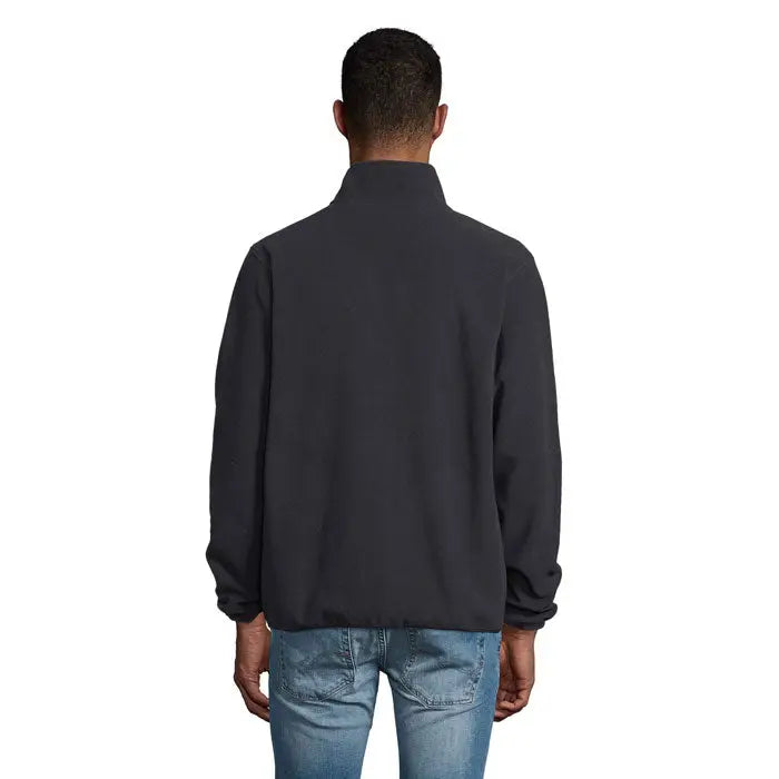 Jachetă neagră zip-up factorial barbati microfleece din material ușor și neted cu detalii subtile de cusături