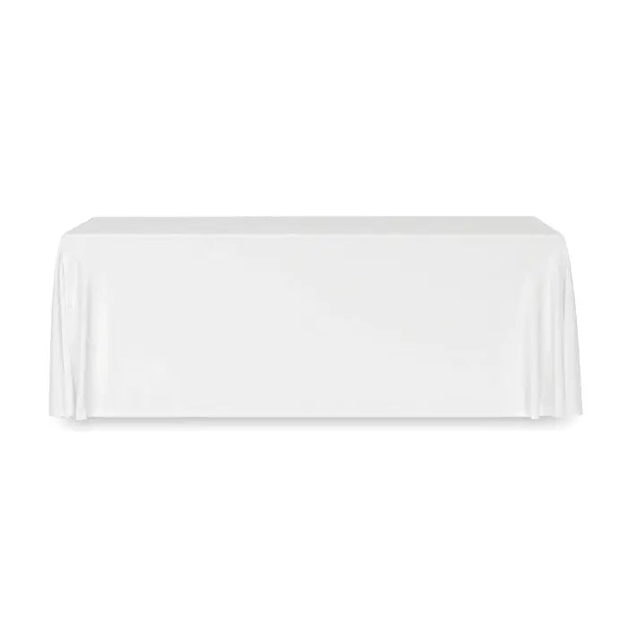 Fata de masa mare 280x210 cm din satin alb cu finisaj lucios si margini drapate elegant