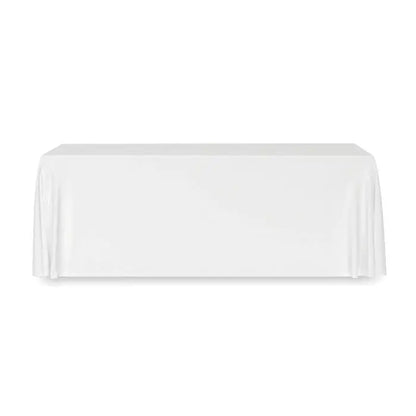 Fata de masa mare 280x210 cm din satin alb cu finisaj lucios si margini drapate elegant
