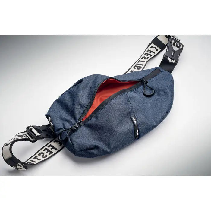Festibax basic geantă de talie din denim albastru cu interior portocaliu și curele reglabile festival alb