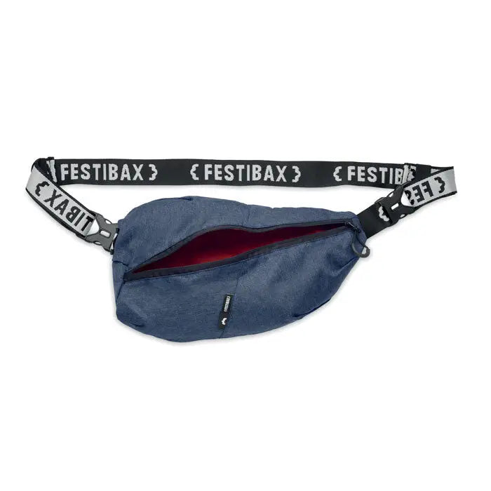 Festibax basic albastru denim waist pack cu bretea neagra si alba cu brand pentru utilizare casual
