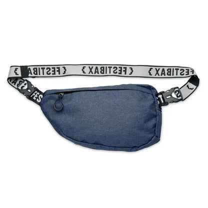Festibax basic borseta tip blugi albastru cu curea gri si negru cu logo pentru uz festiv si casual