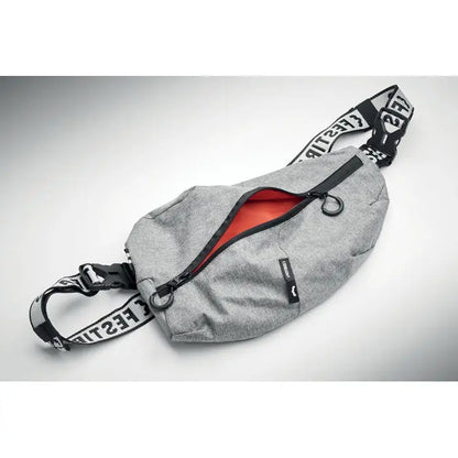 Festibax basic borseta gri din material heather cu fermoar negru si interior portocaliu contrastant si bretea brand
