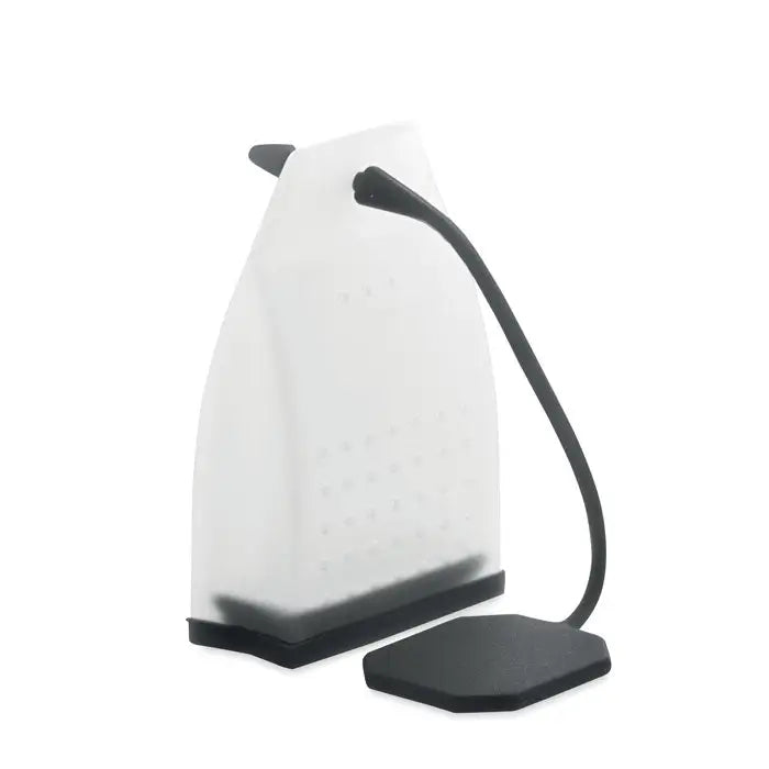 Filtru de ceai din silicon alb cu pad de calcat si suport flexibil negru pentru baza stabila