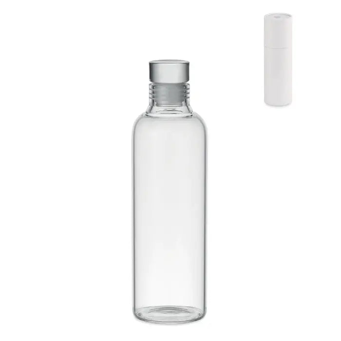 Sticlă clară de 500 ml din borosilicat cu capac metalic argintiu cu filet pentru apă