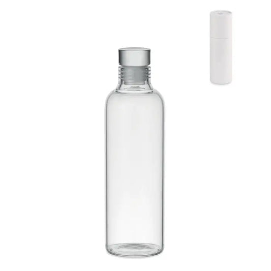 Sticlă clară de 500 ml din borosilicat cu capac metalic argintiu cu filet pentru apă