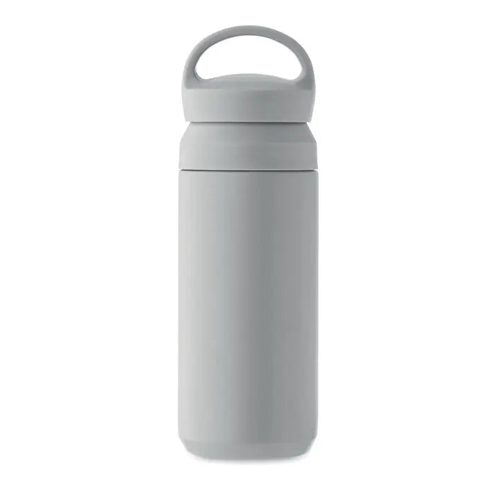 Flacon cu perete dublu 320 ml sticla izolata gri cu capac si maner asortat pentru bauturi reci si calde