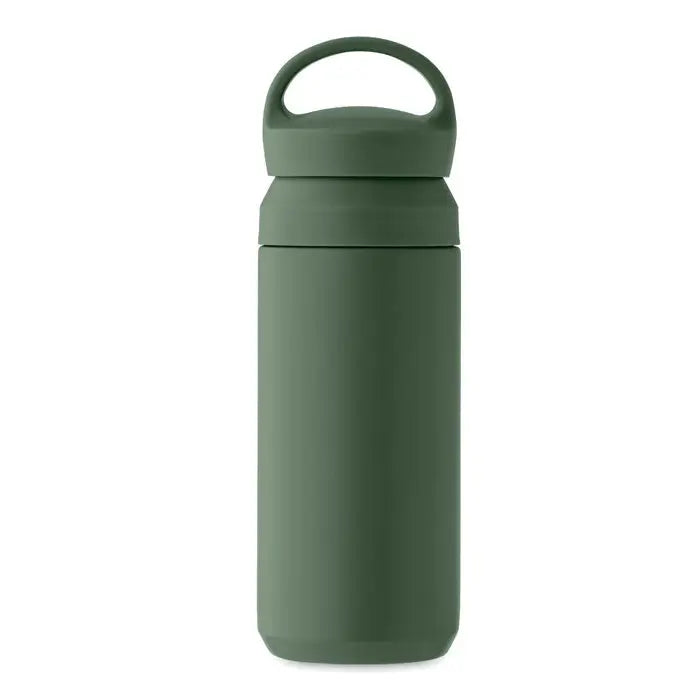 Flacon cu perete dublu 320 ml olive green sticla izolata cu design minimalist si maner integrat pe capac
