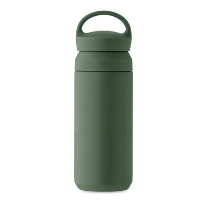 Flacon cu perete dublu 320 ml olive green sticla izolata cu design minimalist si maner integrat pe capac