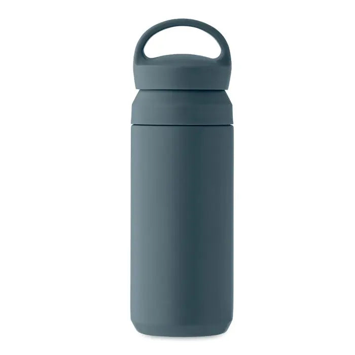 Flacon cu perete dublu 320 ml sticla izolata gri inchis cu capac si maner integrat pentru bauturi reci sau fierbinti