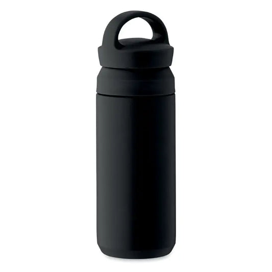 Flacon cu perete dublu 320 ml sticla izolanta neagra cu finisaj mat si maner integrat pe capac
