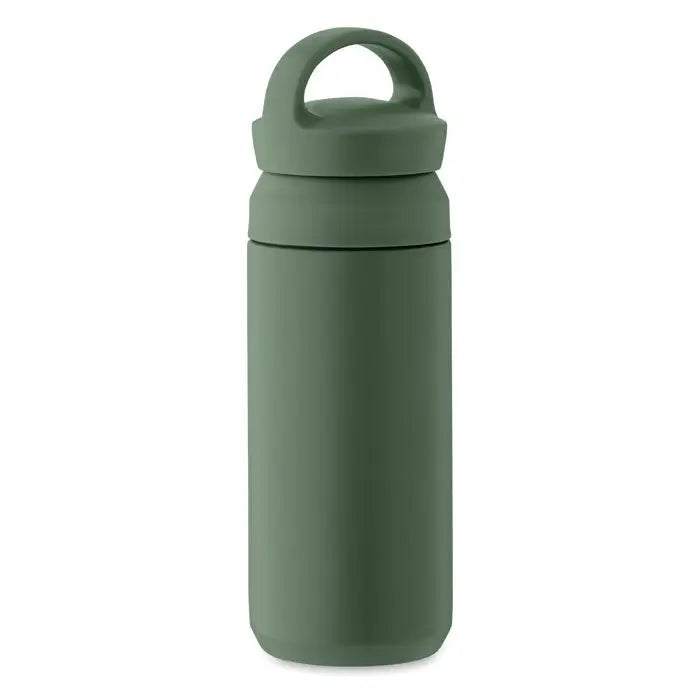 Flacon cu perete dublu 320 ml sticla izolata olive cu design minimalist si maner integrat pe capac