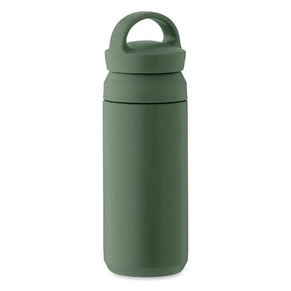 Flacon cu perete dublu 320 ml sticla izolata olive cu design minimalist si maner integrat pe capac