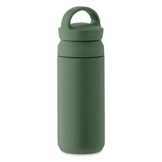 Flacon cu perete dublu 320 ml sticla izolata olive cu design minimalist si maner integrat pe capac