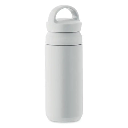 Flacon cu perete dublu 320 ml sticlă izolatoare albă cu design minimalist și mâner integrat în capac