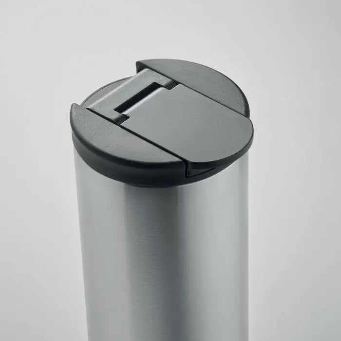 Flacon cu perete dublu 330 ml travel mug din otel inoxidabil argintiu cu capac flip-top negru