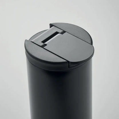 Flacon cu perete dublu 330 ml negru cilindric cu capac minimalist si design rabatabil pentru calatorii