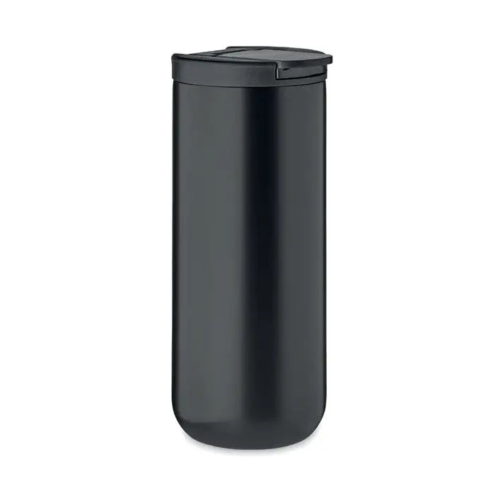 Flacon cu perete dublu 330 ml negru mat cu design cilindric elegant si capac flip-top pentru calatorii