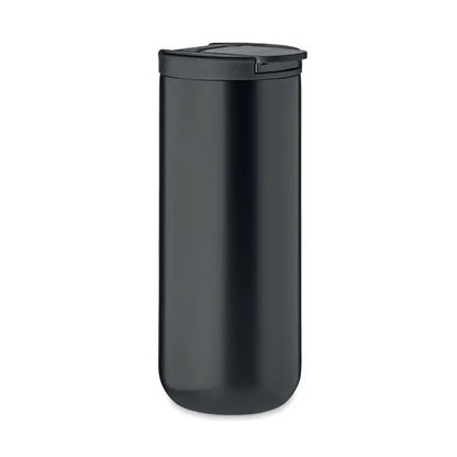 Flacon cu perete dublu 330 ml negru mat cu design cilindric elegant si capac flip-top pentru calatorii