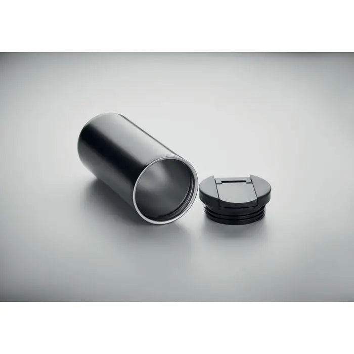 Flacon cu perete dublu 330 ml negru cilindric din material mat cu capac flip top pentru calatorii
