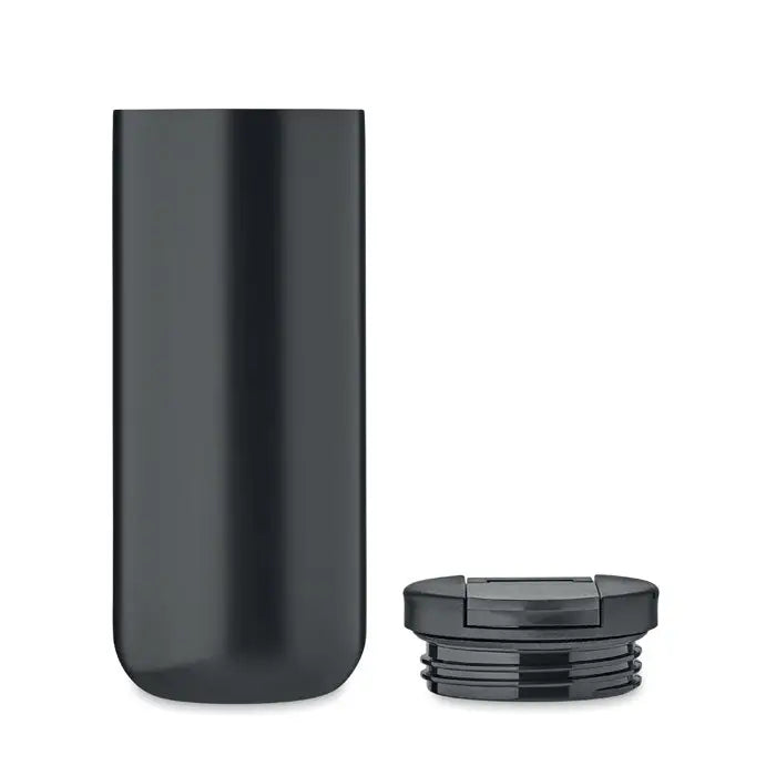 Flacon cu perete dublu 330 ml mat negru din metal cu capac flip-top pentru bauturi calde si reci