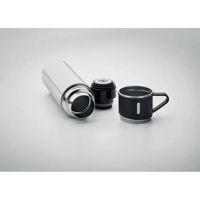Flacon cu perete dublu 420 ml in stil modern negru si argintiu cu design minimalist si dunga verticala
