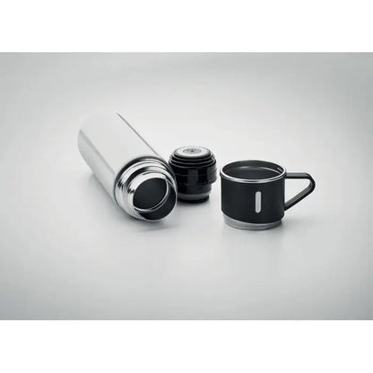 Flacon cu perete dublu 420 ml in stil modern negru si argintiu cu design minimalist si dunga verticala