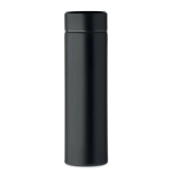 Flacon cu perete dublu 420 ml negru mat din otel inoxidabil cu design cilindric si capac asortat