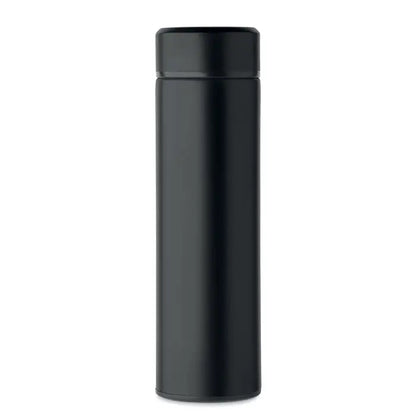 Flacon cu perete dublu 420 ml negru mat din otel inoxidabil cu design cilindric si capac asortat