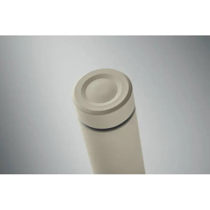 Flacon cu perete dublu 420 ml crem din otel inoxidabil cu capac minimalist si caneluri circulare concentrice
