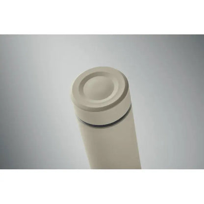 Flacon cu perete dublu 420 ml crem din otel inoxidabil cu capac minimalist si caneluri circulare concentrice